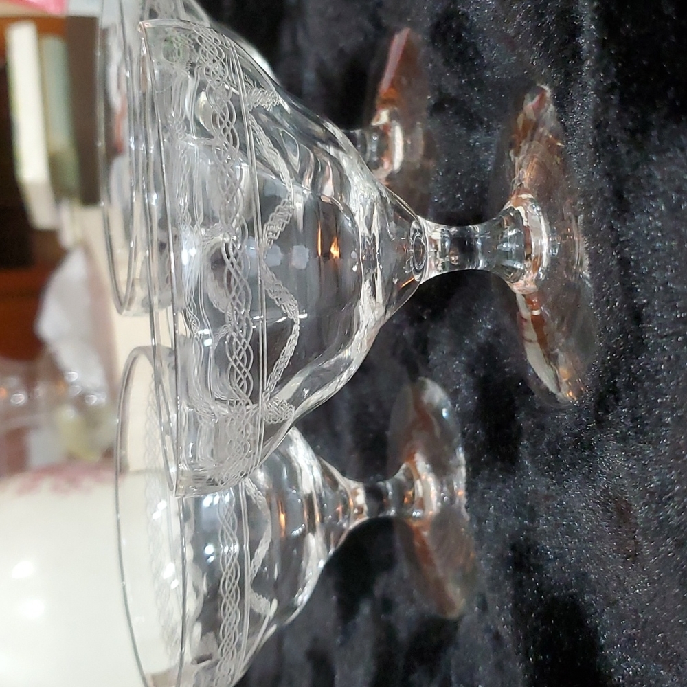 BRYCE 325-6 | Vintage Set/3 Clear Crystal Coupe Glasses-Etched Chain/Swag-EC